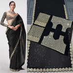 Bollywood Blockbuster Mirror Work Sequin Saree in Faux Georgette - Black image