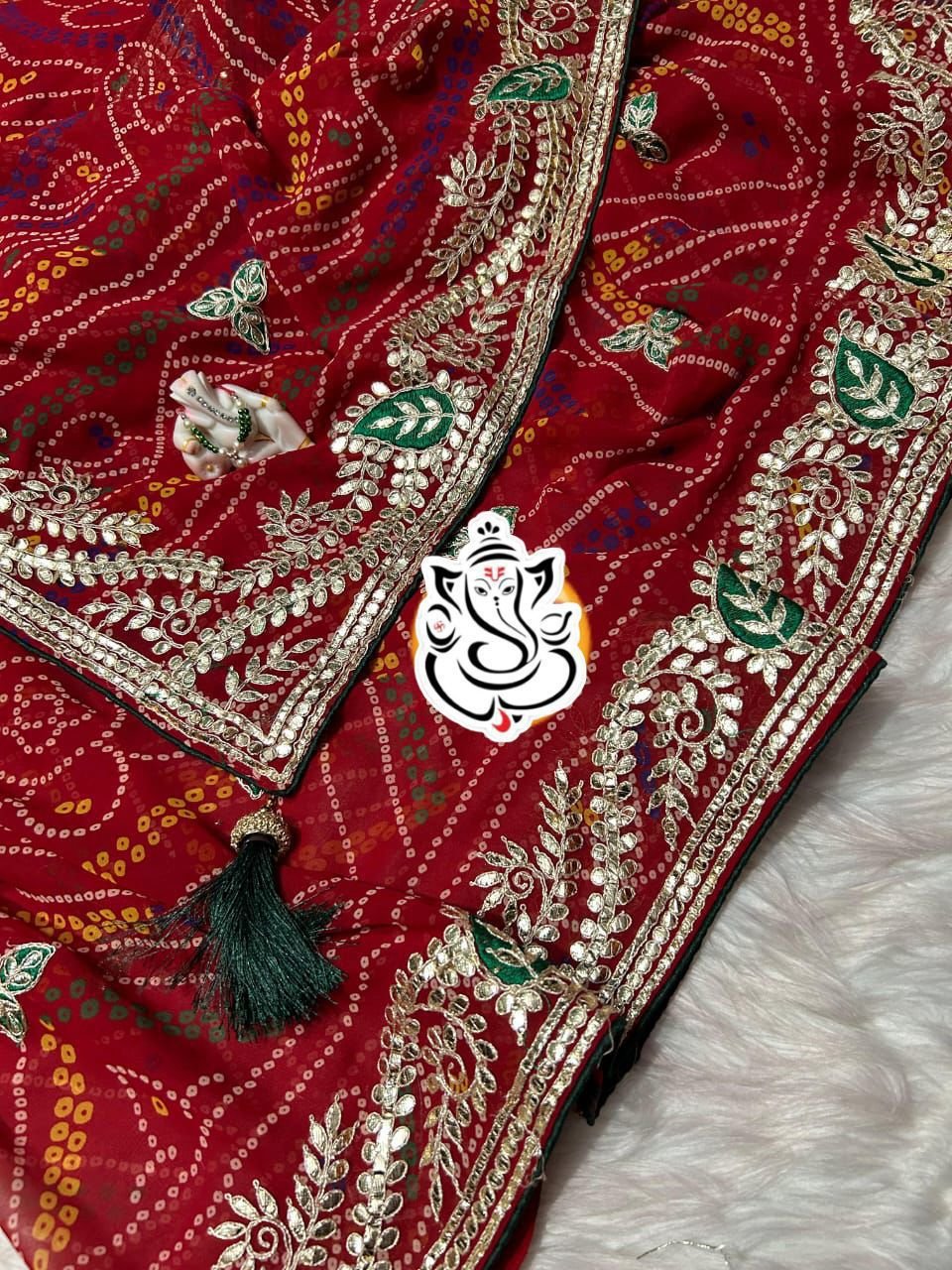 Heavy Pedding Georgette Saree with Matching Red Blouse & Tussled Pallu – Must-Have Collection image 1