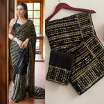 New Bollywood Blockbuster Sequin Saree in Faux Georgette - Black image