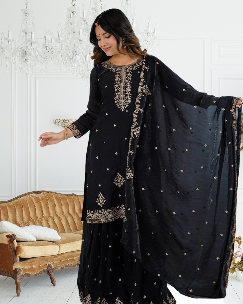 Designer Kediya Kurta & Sharara Set in Soft Crunchy Silk with Embroidery, Jari & Sequin Work image 1