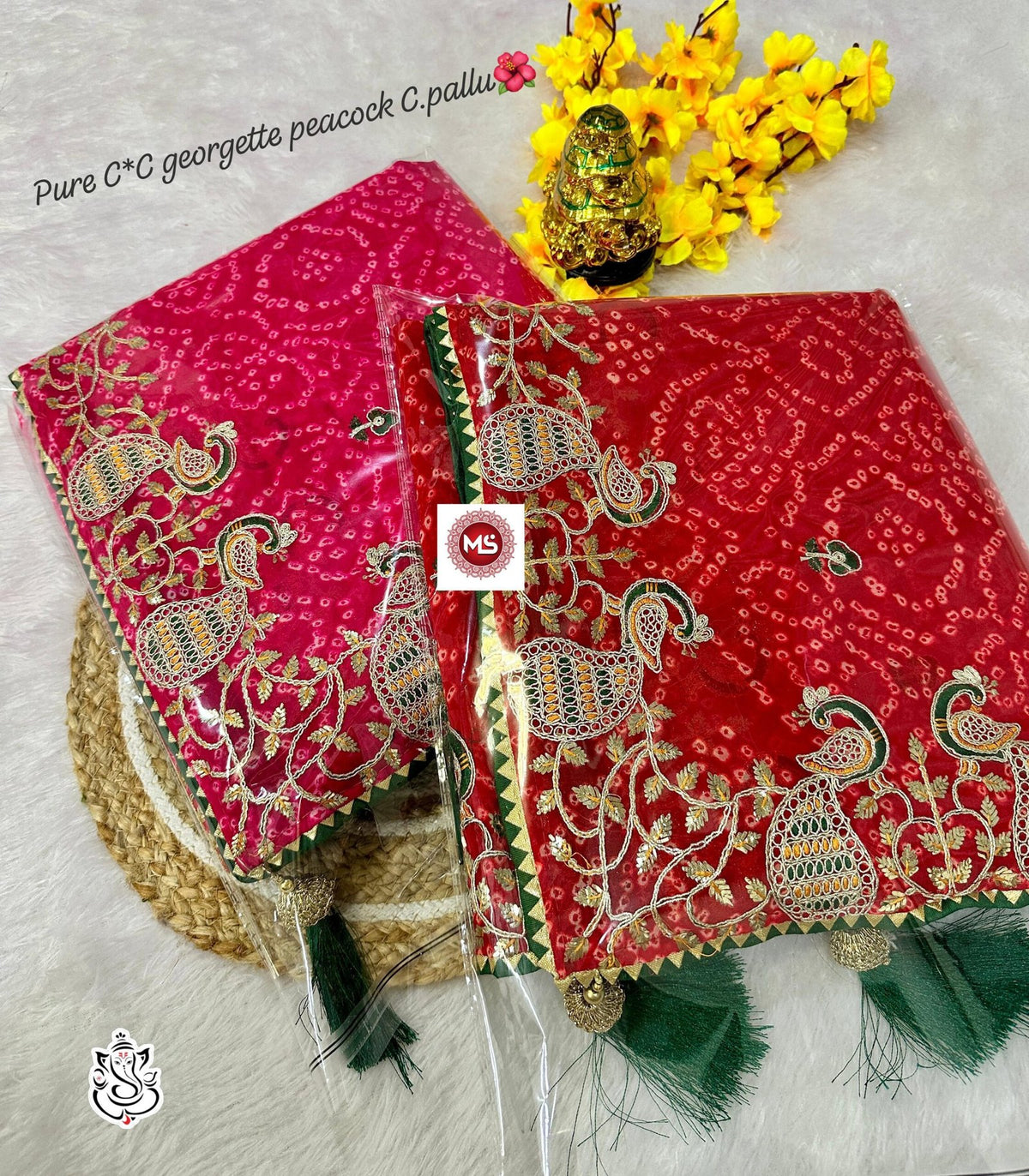 Exclusive Pure Georgette C*C Saree with Gotapatti Codding & Peacock Pallu Design image 1