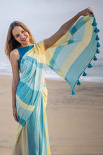 Plain Linen Saree with Digital Print & Fumka Latkan | With Bangaloiry Satin Blouse image 13