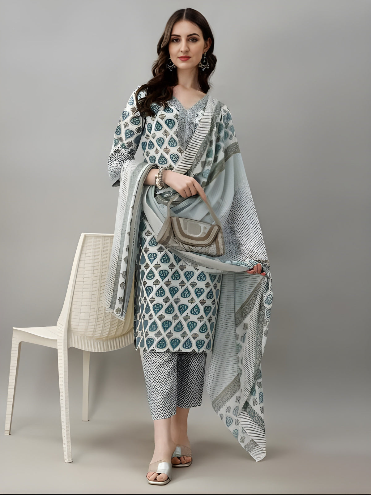 Viha Green Printed Kurti with Pant & Dupatta Set | Biscuit Cotton | Premium Festive Wear
