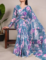 Floral Weightless Marbal Saree with Pearl Lace Border image 9