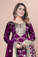 Zara Wine Jacquard Kurti with Pant & Dupatta Set | Free Size | Super Heavy Premium Quality