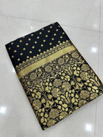 Purple Butti Soft Lichi Silk Saree with Jacquard Work & Contrast Blouse image 8