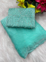 Elegant Space Silk Saree with Moti Work & Full Heavy Bits Work Blouse image 14