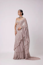 New Bollywood Superhit Faux Georgette Sequin Crush Pleated Saree with Embroidered Mirror Work Blouse image 0