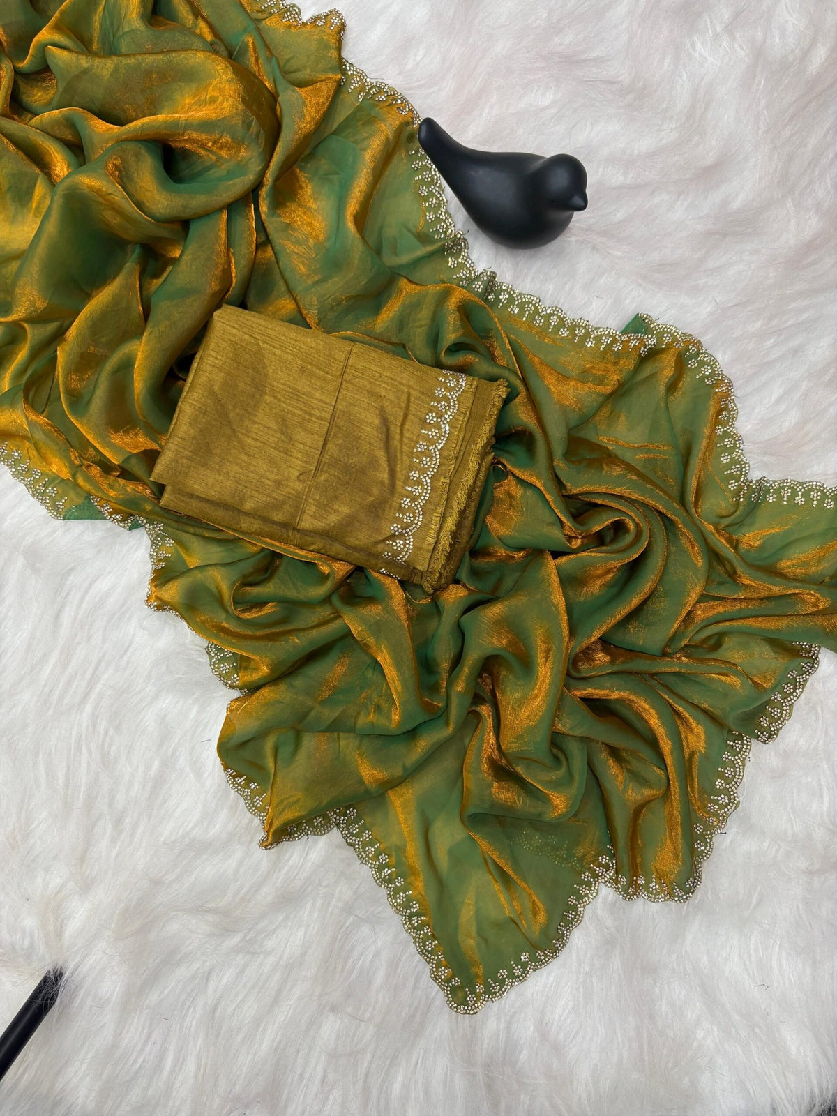 Stunning Pink Satin Space Silk Saree with Original Jarkhan Diamond Work – Perfect for Sangeet & Cocktail Nights image 21