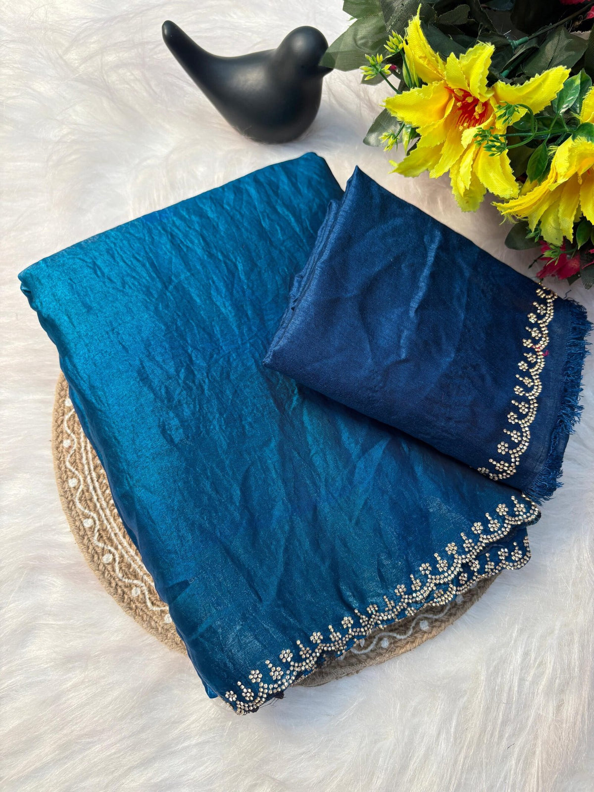 Stunning Pink Satin Space Silk Saree with Original Jarkhan Diamond Work – Perfect for Sangeet & Cocktail Nights image 5