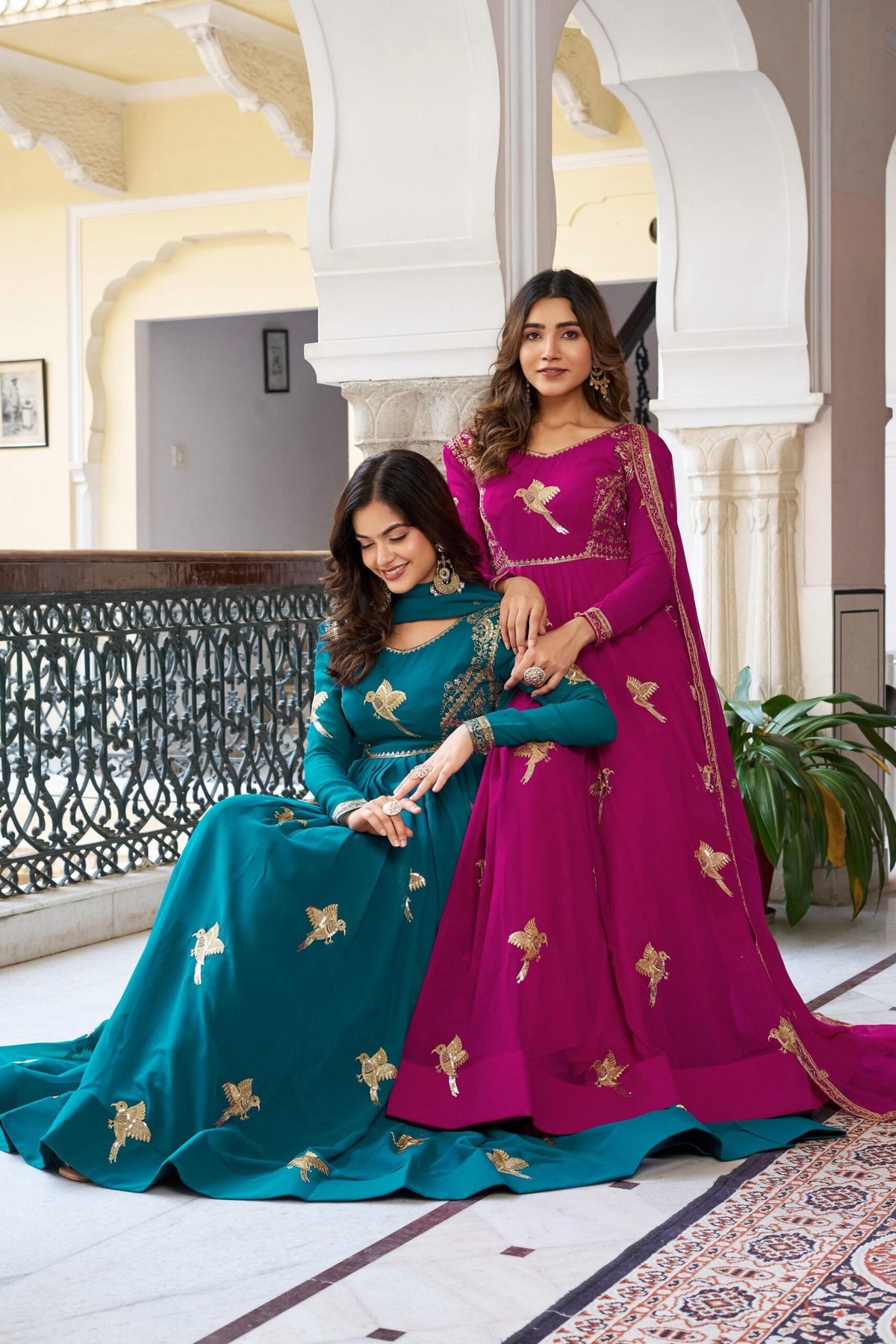 Elegant 3-Piece Faux Georgette Gown Set – Sequins Embellished Gown, Pent & Dupatta image 0