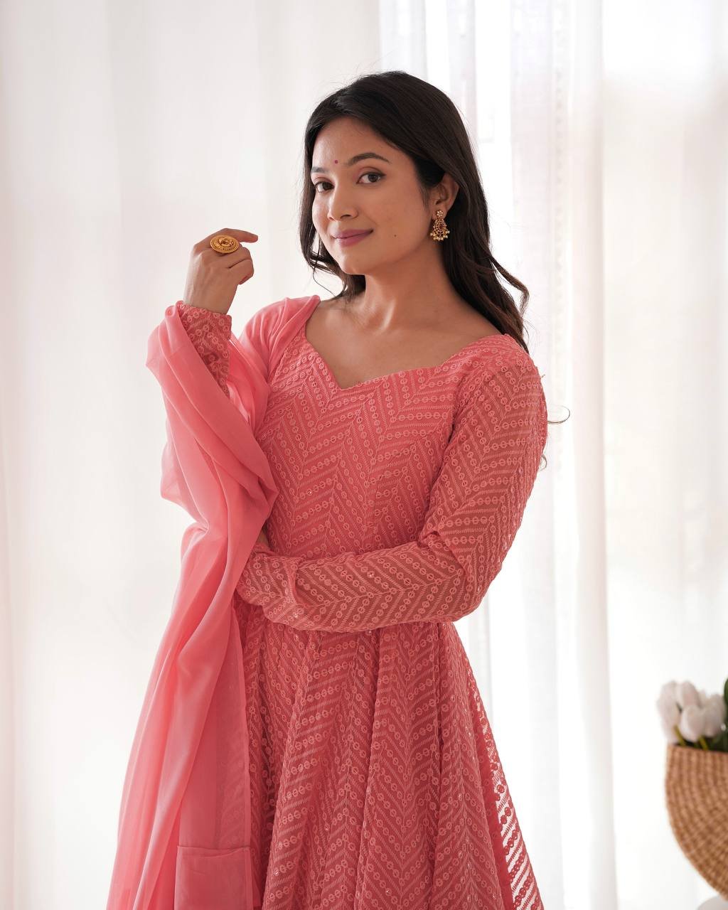 Premium Soft Fox Georgette Anarkali Set with Lucknowi Sequence Work – Dupatta & Pant Included image 18