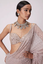 New Bollywood Superhit Faux Georgette Sequin Crush Pleated Saree with Embroidered Mirror Work Blouse image 8