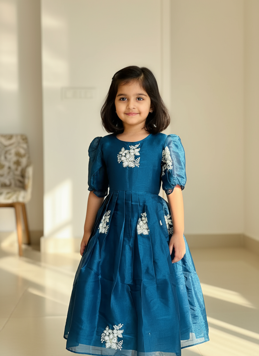 Kids Designer Gown – Kesar Collection | Sequence Butta Work | Festive & Party Wear