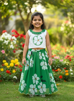 Kids Pure Georgette Lehenga Choli with Sifali Work Blouse & Flower Print | Adjustable Drawstring