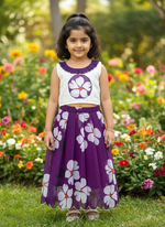 Kids Pure Georgette Lehenga Choli with Sifali Work Blouse & Flower Print | Adjustable Drawstring