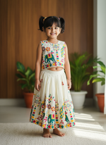 Kids Pure Cotton Silk Lehenga Choli with Border Thread Work | Adjustable Drawstring & Tassels