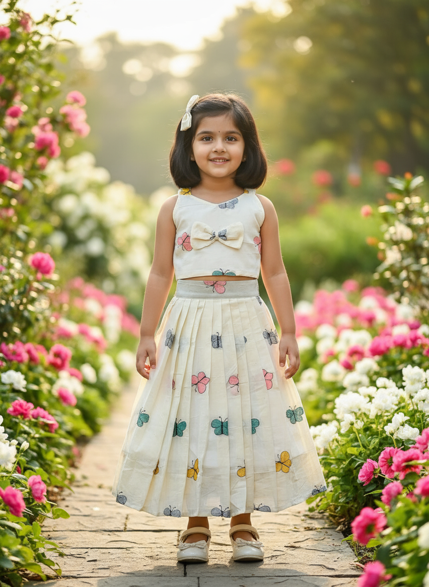 Kids Cura Cotton Lehenga Choli with Vibrant Embroidery & Flower Print Gown Style