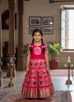 Kids Cotton Lehenga Choli with Border Thread Work | Adjustable Drawstring