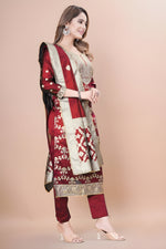 Zara Wine Jacquard Kurti with Pant & Dupatta Set | Free Size | Super Heavy Premium Quality