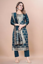 Zara Wine Jacquard Kurti with Pant & Dupatta Set | Free Size | Super Heavy Premium Quality