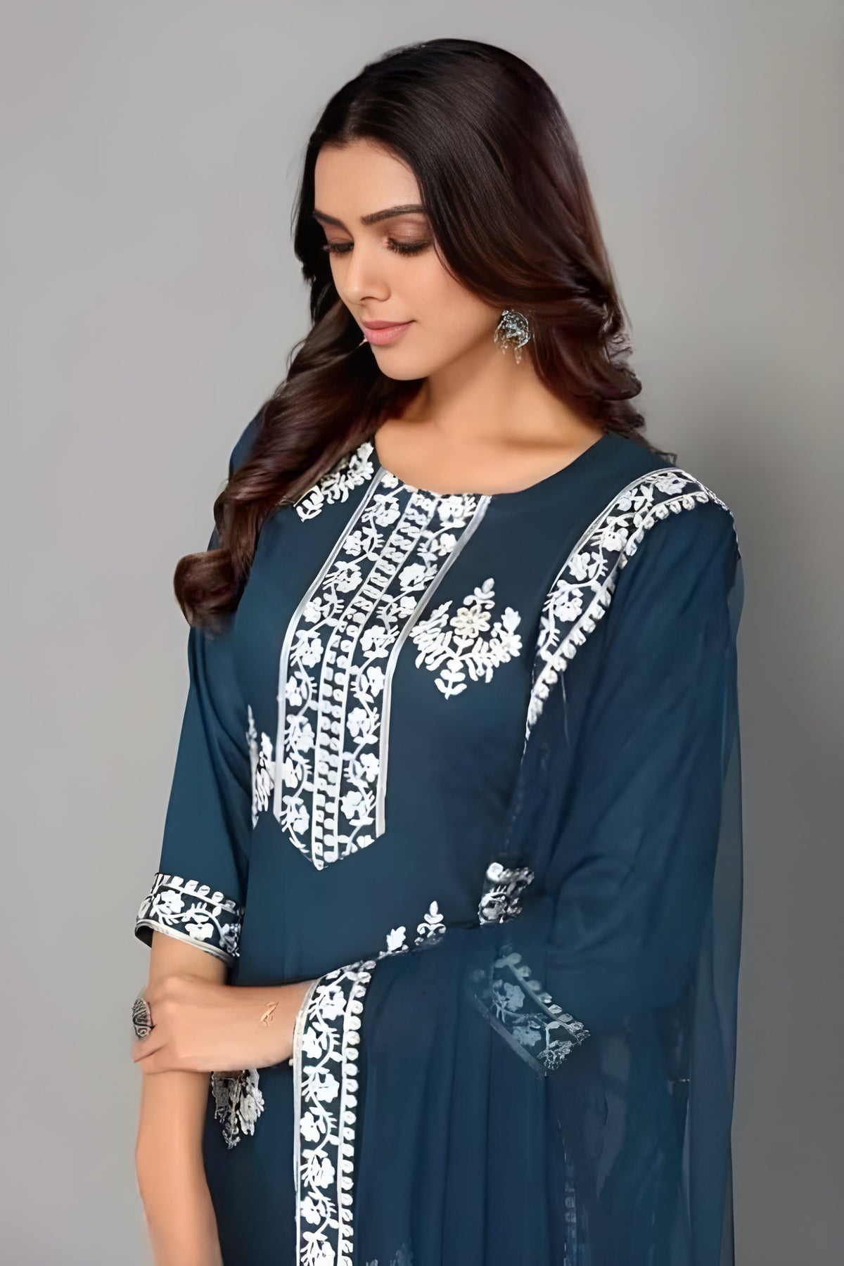 Payal Blue Embroidered Kurti with Pant & Dupatta Set | Biscuit Cotton | Premium Quality