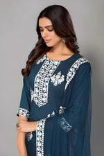Payal Blue Embroidered Kurti with Pant & Dupatta Set | Biscuit Cotton | Premium Quality
