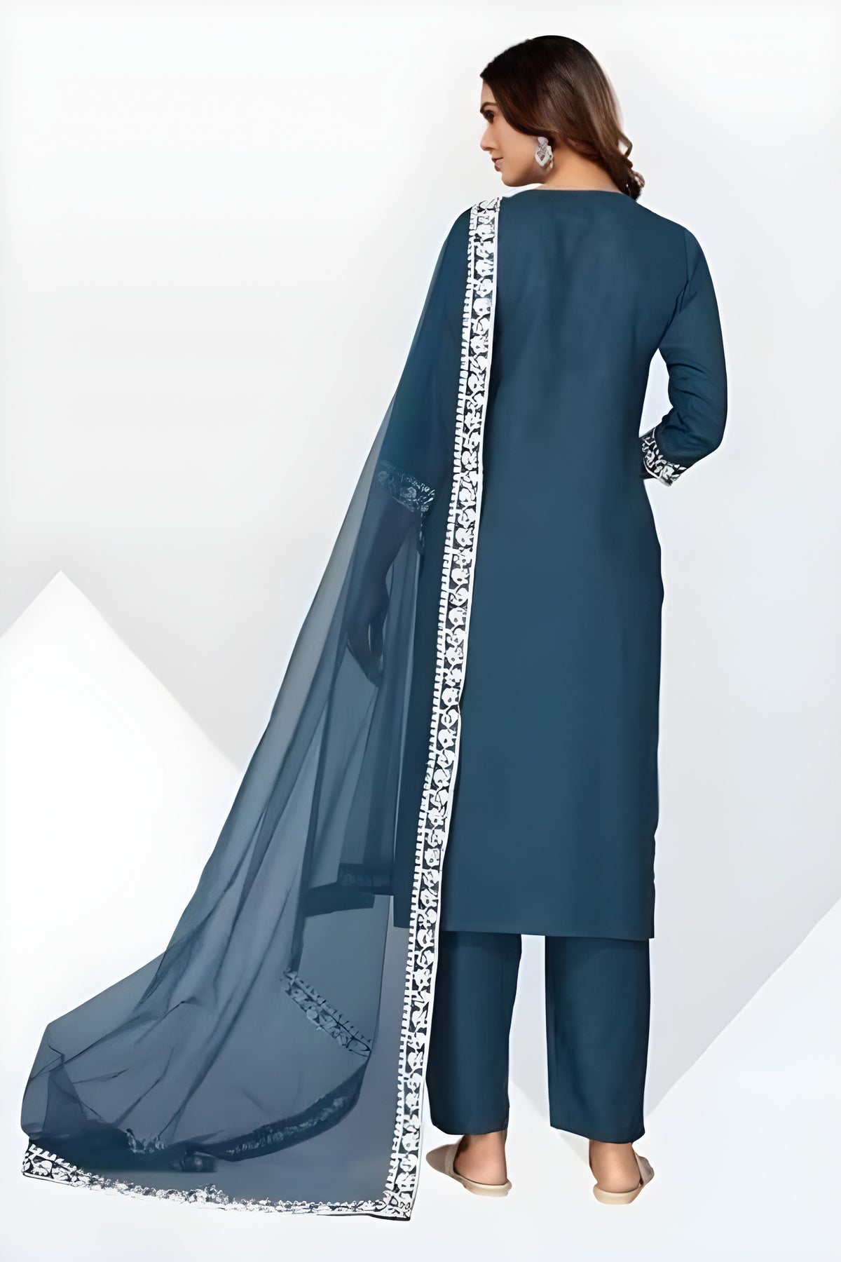 Payal Blue Embroidered Kurti with Pant & Dupatta Set | Biscuit Cotton | Premium Quality