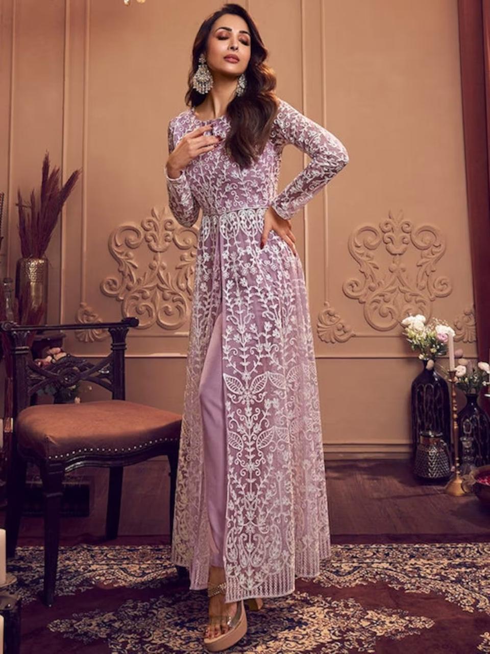 Zigisha Embroidery Kurti with Pant Set | Net Fabric Kurti with Crepe Pant | Super Heavy Premium Quality