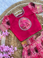 Kids Cotton Lehenga Choli with Border Thread Work | Adjustable Drawstring