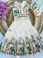 Kids Pure Cotton Silk Lehenga Choli with Border Thread Work | Adjustable Drawstring & Tassels