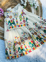 Kids Pure Cotton Silk Lehenga Choli with Border Thread Work | Adjustable Drawstring & Tassels