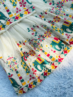 Kids Pure Cotton Silk Lehenga Choli with Border Thread Work | Adjustable Drawstring & Tassels