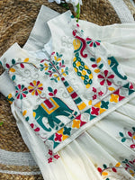 Kids Pure Cotton Silk Lehenga Choli with Border Thread Work | Adjustable Drawstring & Tassels