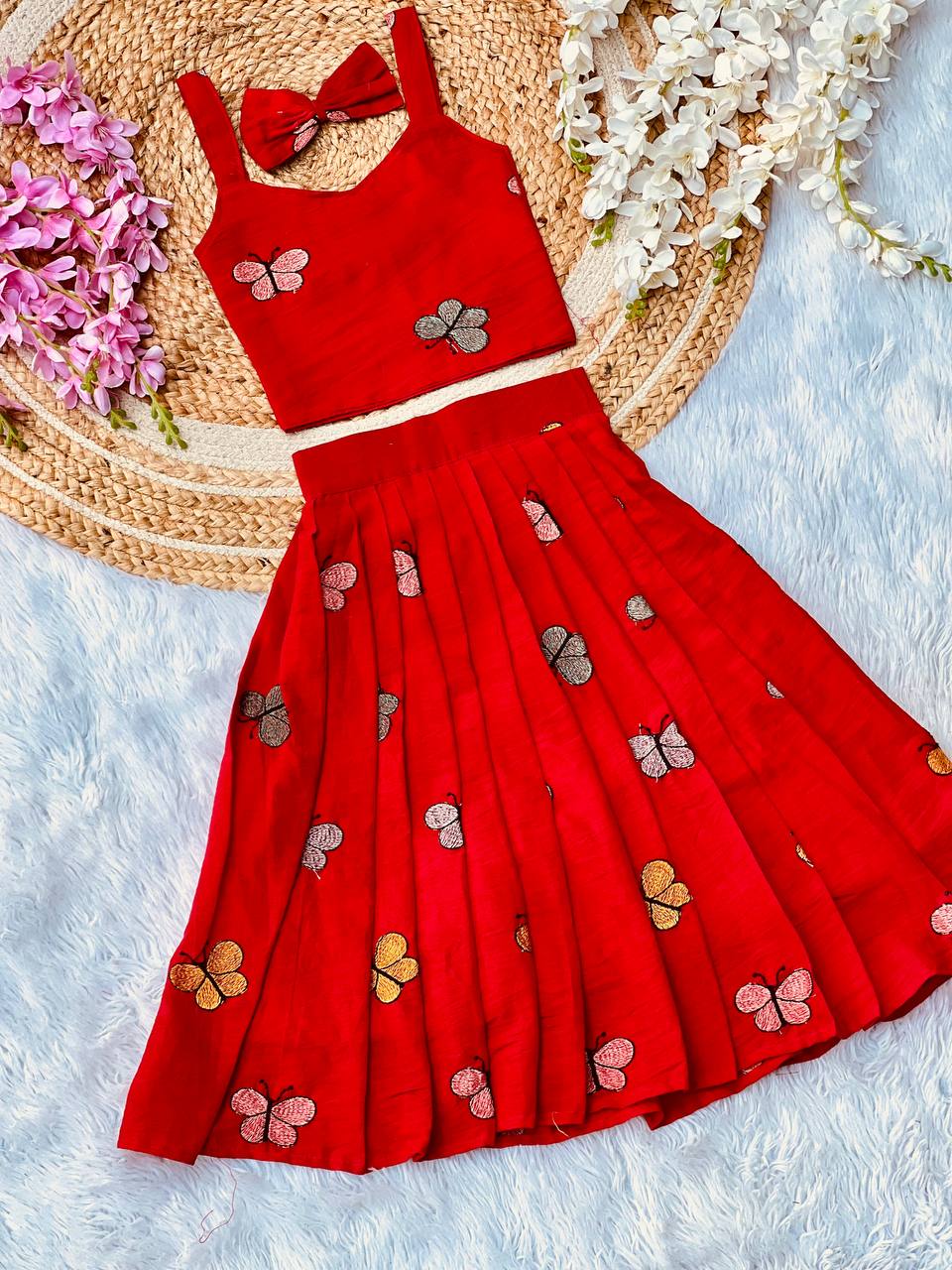 Kids Cura Cotton Lehenga Choli with Vibrant Embroidery & Flower Print Gown Style