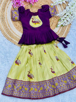 Kids Art Silk Lehenga Choli with Fiesta Weaving Work & Satin Blouse | Adjustable Drawstring