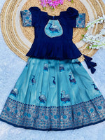 Kids Art Silk Lehenga Choli with Fiesta Weaving Work & Satin Blouse | Adjustable Drawstring