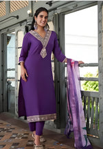 Roman Ringani Embroidery Lace Border Kurti with Pant & Dupatta Set | Festival Special Rayon Slub