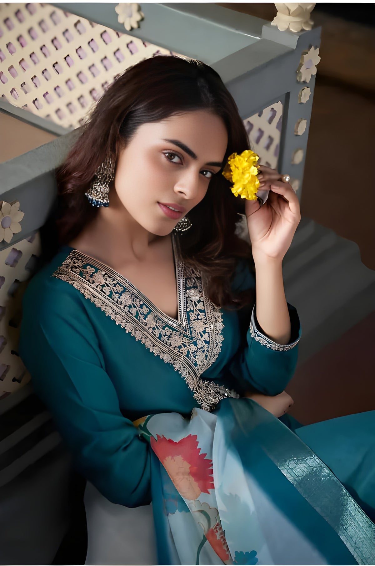 Roman Blue Kurti with Pant & Dupatta Set | Premium Rayon Slub | Festival & Party Wear