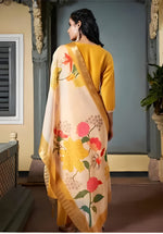 Roman Yellow Embroidery Lace Border Kurti with Pant & Dupatta Set | Festival Special Rayon Slub