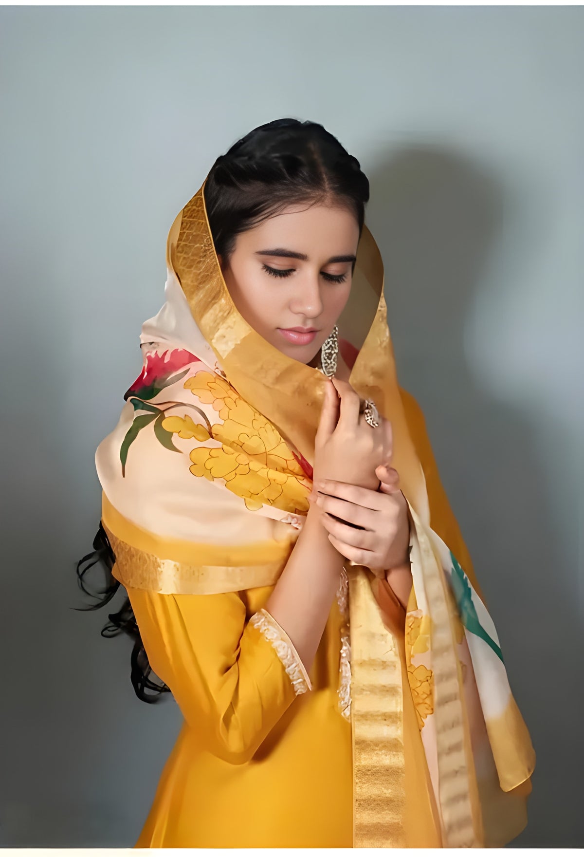 Roman Yellow Embroidery Lace Border Kurti with Pant & Dupatta Set | Festival Special Rayon Slub