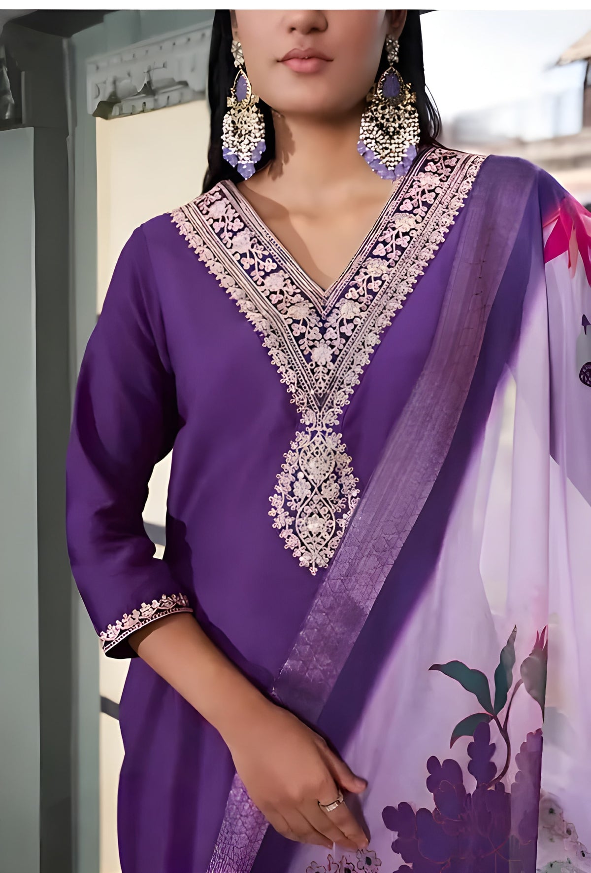 Roman Ringani Embroidery Lace Border Kurti with Pant & Dupatta Set | Festival Special Rayon Slub