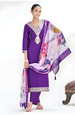 Roman Ringani Embroidery Lace Border Kurti with Pant & Dupatta Set | Festival Special Rayon Slub