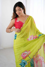 Rass Georgette Silk Saree with Mirror Work Border & Georgette Blouse