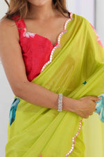 Rass Georgette Silk Saree with Mirror Work Border & Georgette Blouse