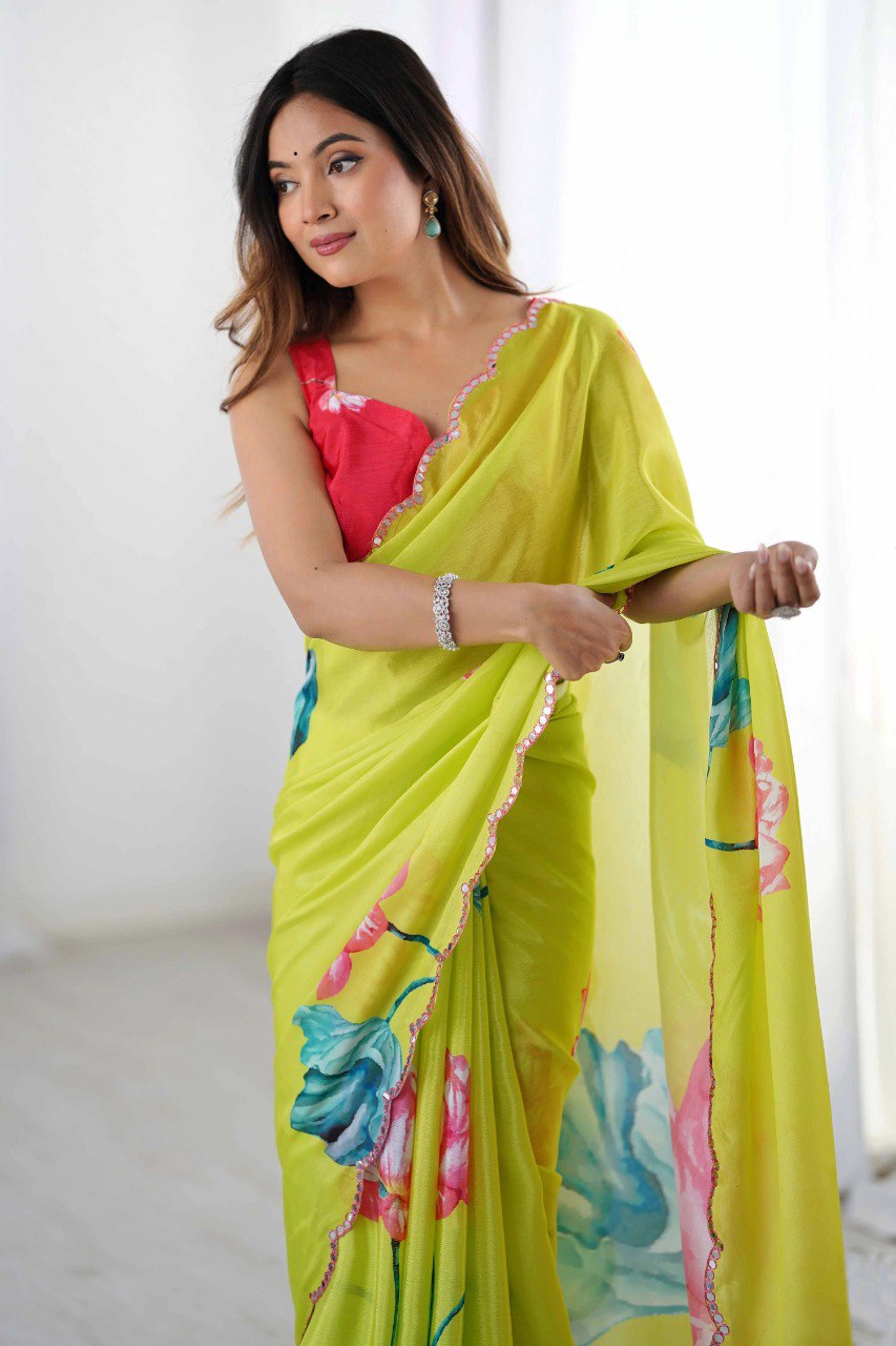 Rass Georgette Silk Saree with Mirror Work Border & Georgette Blouse