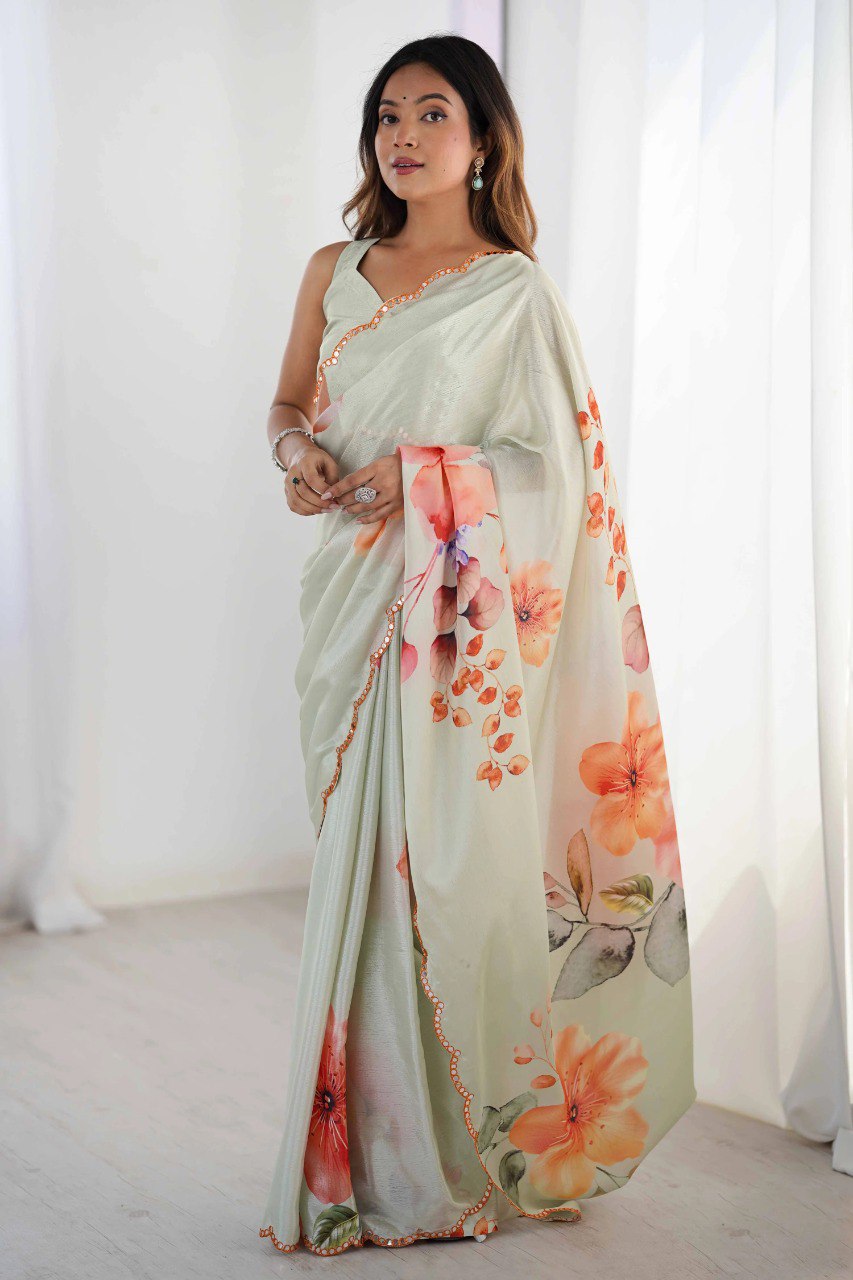 Rass Georgette Silk Saree with Mirror Work Border & Georgette Blouse