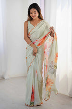 Rass Georgette Silk Saree with Mirror Work Border & Georgette Blouse