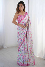 Premium Rass Georgette Silk Saree with Vibrant Print & Mirror Embellishment
