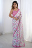 Premium Rass Georgette Silk Saree with Vibrant Print & Mirror Embellishment